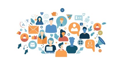 Abstract influencer marketing strategy with icons representing influencers and brand partnerships