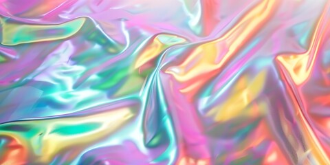 Fototapeta premium A colorful, shiny, and shiny fabric with a rainbow pattern. The fabric is made of plastic and has a shiny, reflective surface