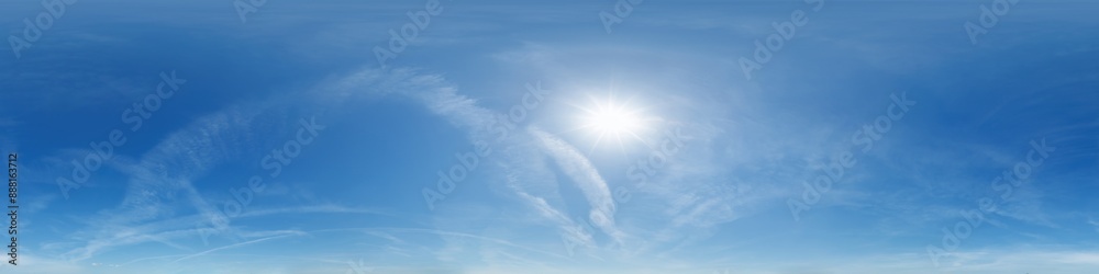 Wall mural seamless cloudy blue sky hdri 360 panorama with zenith and beautiful clouds for use in 3d graphics o
