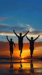 Fototapeta premium Triumph at the Finish Line - Silhouette of Athletes Celebrating Victory and Sportsmanship