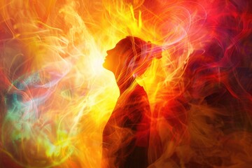 Fototapeta premium Radiant light bursting through dark clouds, symbolizing strength and hope, A radiant aura emanating from a central source, AI generated