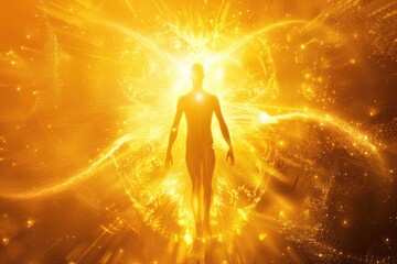 Naklejka premium Glowing light illuminating shadows, embodying courage and enlightenment