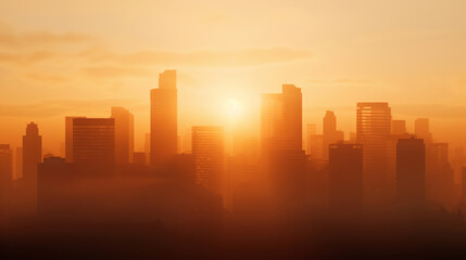 Fototapeta premium Post-Apocalyptic City Skyline at Dusk Silhouette