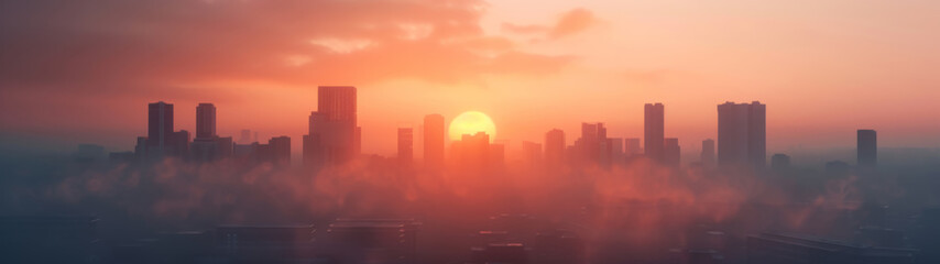 Fototapeta premium Post-Apocalyptic City Skyline at Dusk, Silhouette View from Daroonwan