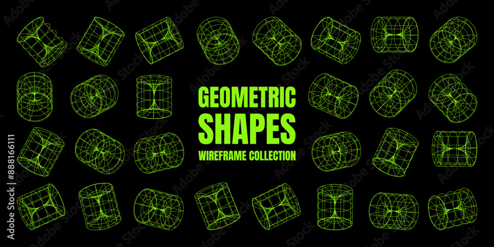Wall mural wireframe lined shapes. perspective mesh, 3d grid. low poly geometric elements. retro futuristic des