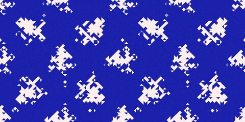 Faded electric blue glitch geo washed effect seamless border. Indigo dye grungy blotched distress abstract banner texture repeat