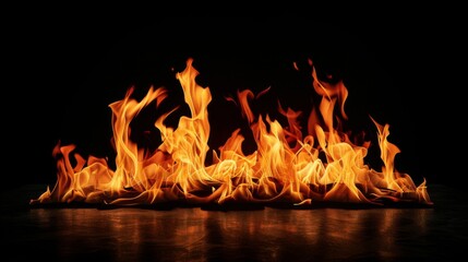 Fiery Flames on Black Background.