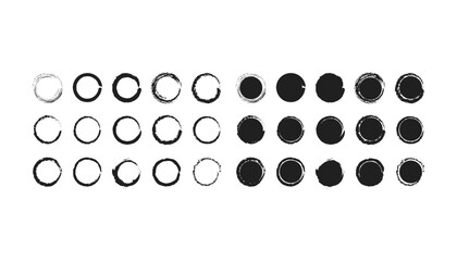Set of black grunge ink stamp circles. Grunge paint circle vector element set