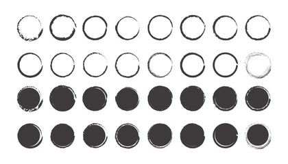 Set of black grunge ink stamp circles. Grunge paint circle vector element set