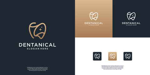 Golden dental clinic tooth logo design template