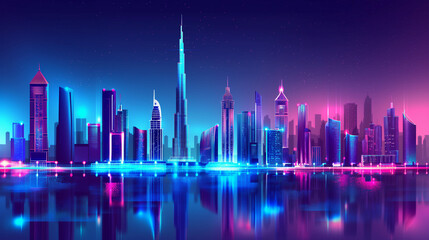 Fototapeta premium The beautiful of Sky line city isolation background at night, Illustration