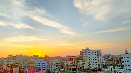 Stunning view of a cityscape with blue sunset Sky