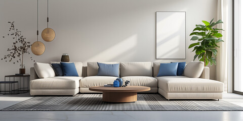 Contemporary living room with large sectional sofa and modern decor
