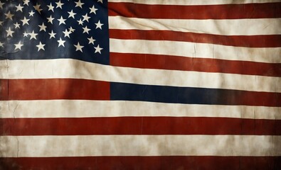 Fototapeta premium An American flag featuring a bold blue stripe on a distressed grunge texture background, symbolizing unity and strength amidst the iconic red and white stripes, classic lay flat design, illustration 
