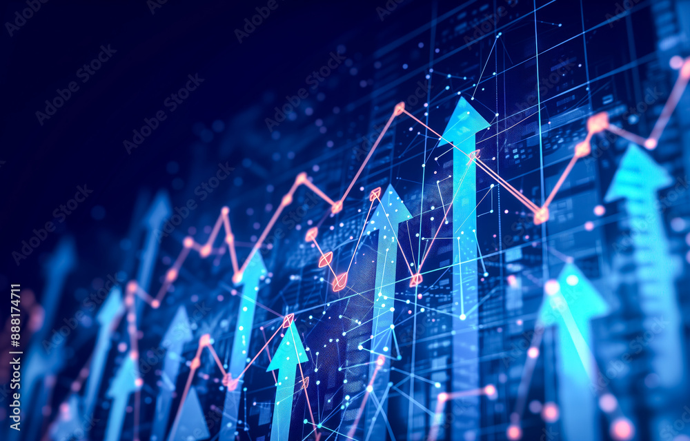 Sticker financial graph with upward trends and data analysis