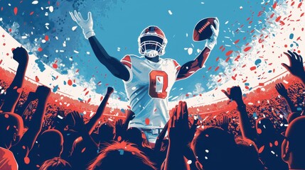 Football Player Celebrates Victory in Stadium with Fans