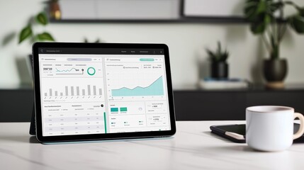 Detailed Sales Performance Review on Tablet in Modern Office Setting - Ideal for Business Analysis and Reports