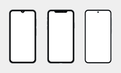 Smartphone Screens Set, Mobile Phone Template, Front View, Frame, Black, Minimalism, Mockup, Isolated,  Vector Illustration, EPS 10