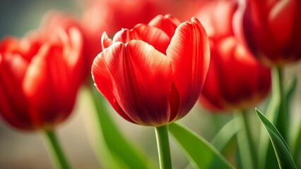 Fototapeta premium Vibrant Red Tulips in Bloom