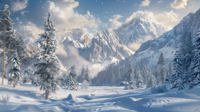 winter landscape in the mountains hyper realistic --ar 16:9 Job ID: 25782d17-9d3d-45b4-8dde-0c4d86f75b89