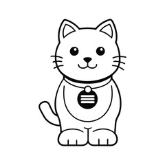 Charming waving cat line art vector icon, perfect for cute and playful design projects.