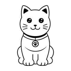 Charming waving cat line art vector icon, perfect for cute and playful design projects.