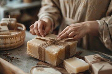 Handmade Soap Bars with Eco-Friendly Packaging for Artisanal Bath Products Promotion