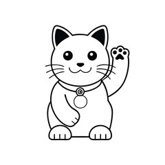 Charming waving cat line art vector icon, perfect for cute and playful design projects.