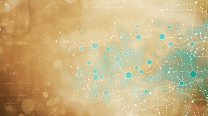 Obraz premium qua blue dots connected by pale turquoise lines on a warm brown canvas, text focus area in the upper right