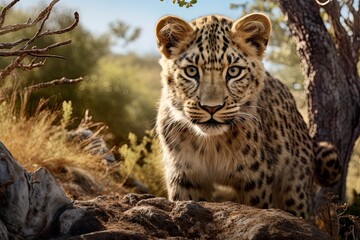 Obraz premium Cheetah in its natural habitat looking at the camera