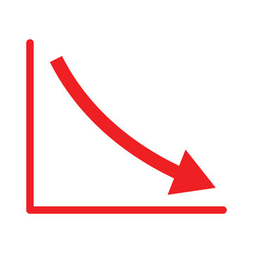 Screen red arrow graph down. financial market crash icon for web site design, logo, app, UI. graph chart downtrend symbol. chart going down sign.