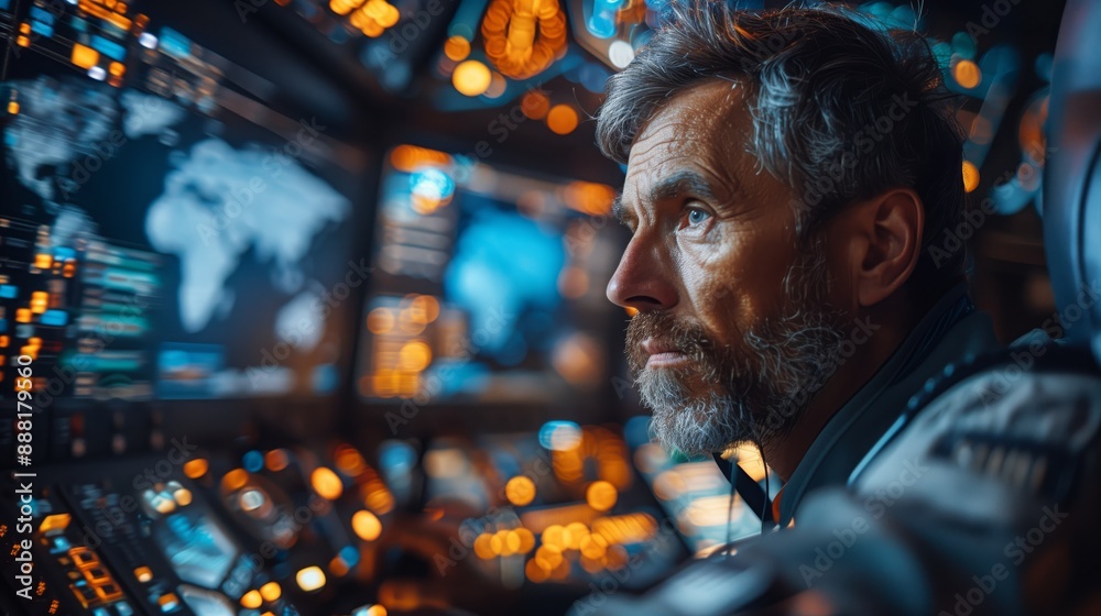 Poster engineer oversees the testing of autonomous systems in a space simulation facility.