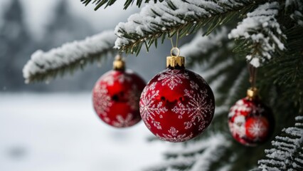  Snowy Christmas tree adorned with festive ornaments