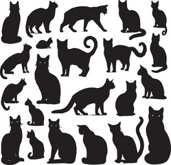 cat silhouette vectors on a white page high quality high resolution, black color isolated on white background