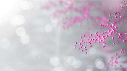 Bold fuchsia dots linked by pastel pink threads on a soft gray backdrop, text area in the top right