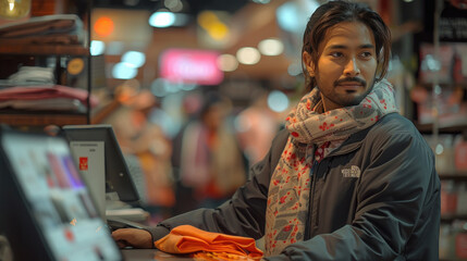 Obraz premium young male shopping mall employee