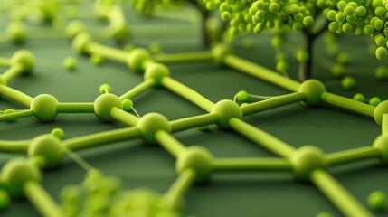 Bright lime green links and deep forest green nodes on a muted green canvas, with designated text area