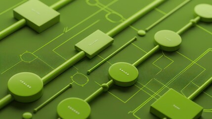 Bright lime green links and deep forest green nodes on a muted green canvas, with designated text area