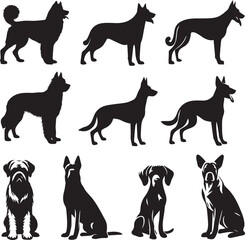 Dog silhouette vectors on a white page high quality high resolution, black color isolated on white background