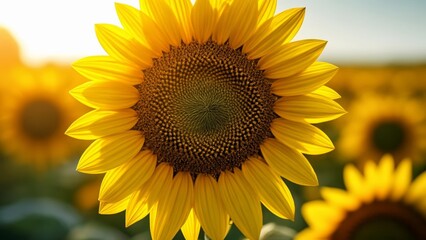Naklejka premium Bright and cheerful sunflower field
