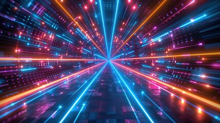 Naklejka premium Abstract technology matrix, neon speed patterns, futuristic light