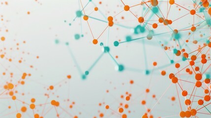 Burnt orange dots connected by teal blue lines on a pale gray background, with a clear area for text in the upper center