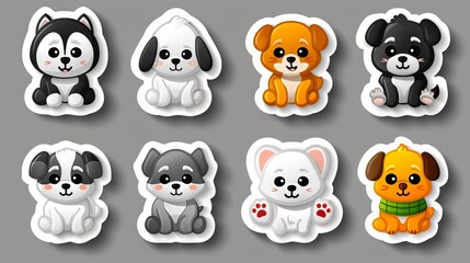 Obraz premium Cute cartoon puppies illustrations, adorable dog stickers, animal artwork, pet graphic design, playful puppy images, kids design elements - cute dog concept