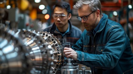Two engineers conduct durability tests on an electric propulsion system, focusing on specific components for optimal performance.