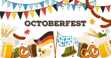 Oktoberfest Celebration Banner with Pretzels and Beer