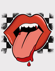 illustration of a lips and vampire teeth 