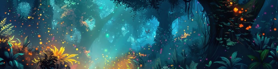 Enchanted Forest Soiree: Magical Creatures' Adventure Amongst Luminescent Flora, A 4K Ultra HD Vision of Biodiversity and Conservation, Ideal for Advertising and Invitations abstract