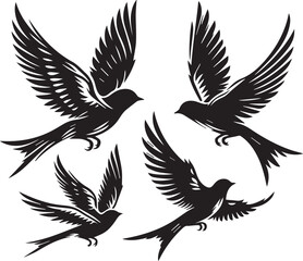 Flying Bird silhouette vectors on a white page high quality high resolution, black color isolated on white background