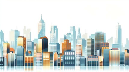 Obraz premium Cityscape illustration, modern urban skyline. Detailed cityscape illustration, showcasing a modern urban skyline with various buildings.