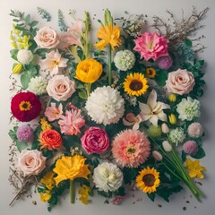 Flat lay gorgeous flowers composition